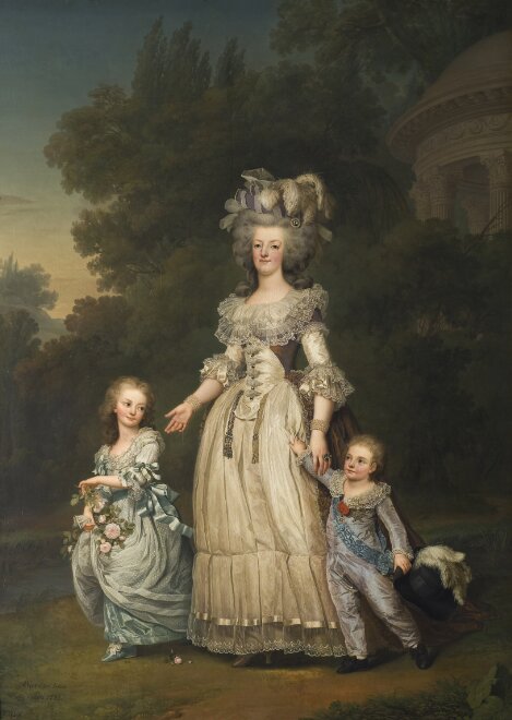 Drottning Marie-Antoinette med barn i parken vid Petit Trianon
